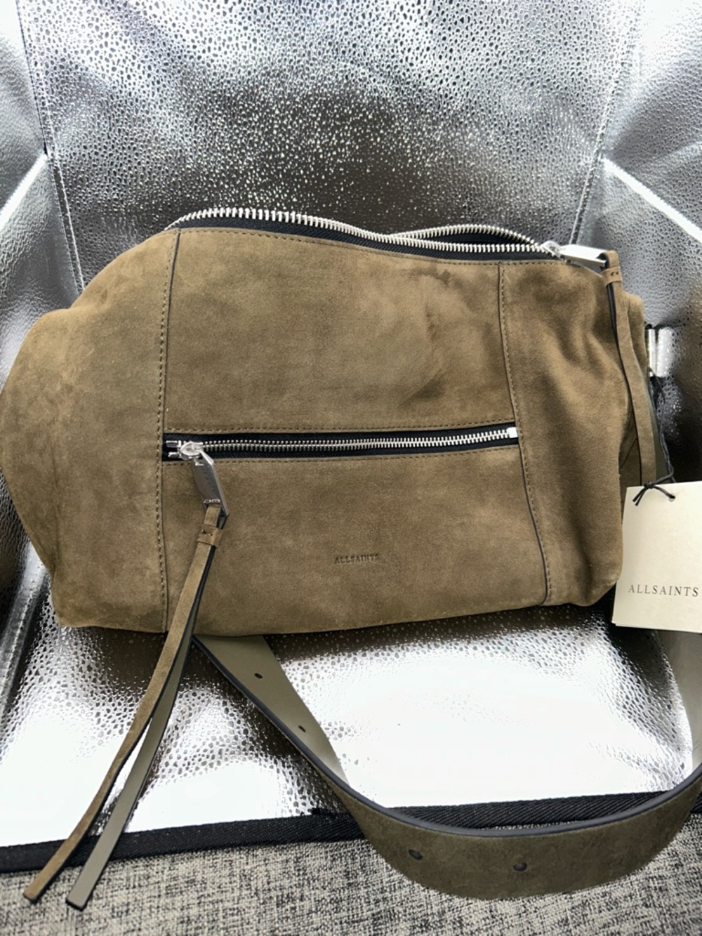 AllSAINTS Olive Vega Suede Shoulder Bag - Picture 2 of 15